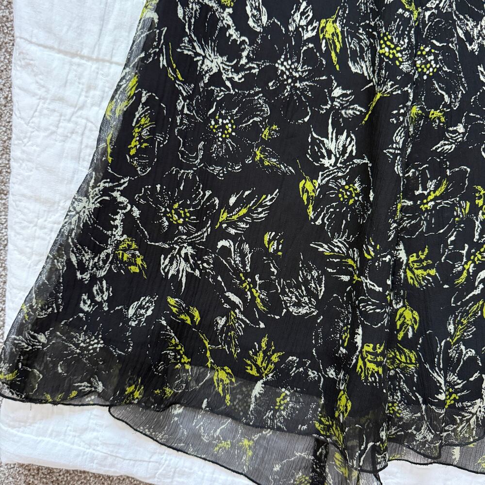 Vintage Nine West Black Green Silk Floral Chiffon Midi Dress Sz 12 - Picture 3 of 8